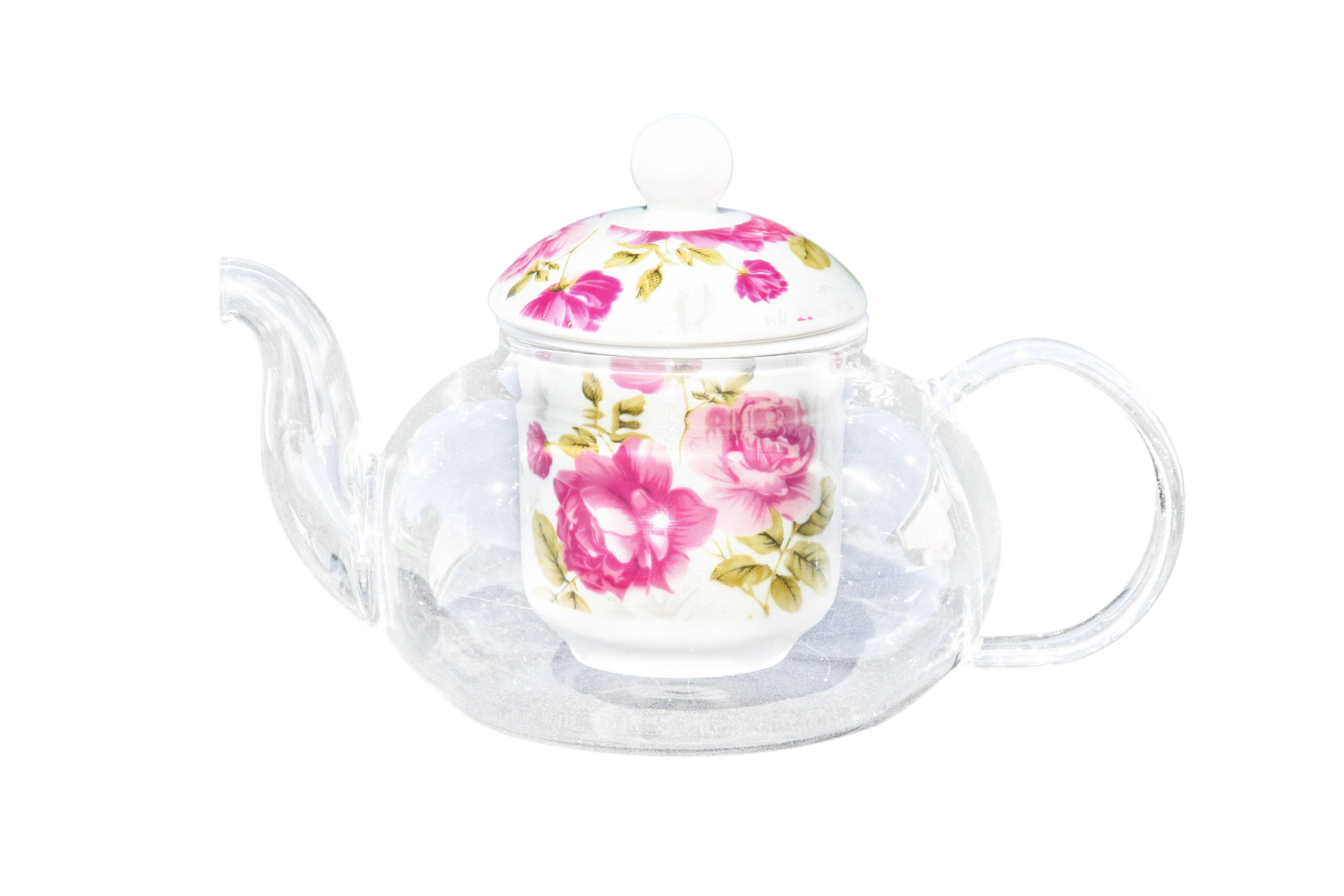 Glass/Porcelain Infused Teapot Candy Rose